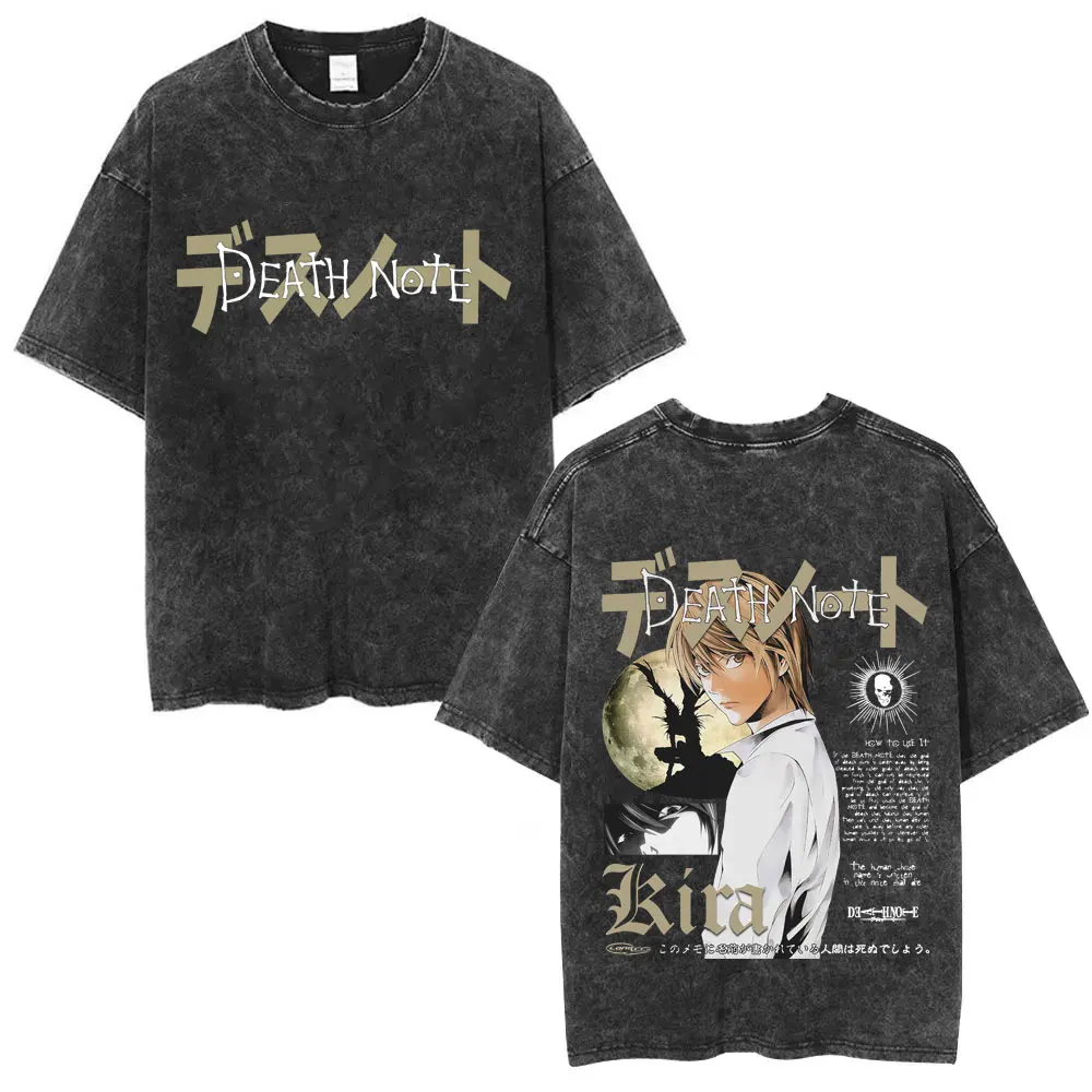 

Washed Vintage Anime Death Note Yagami Light Graphic T-shirts Men Women Casual Cotton Oversized Short Sleeve T Shirts Streetwear