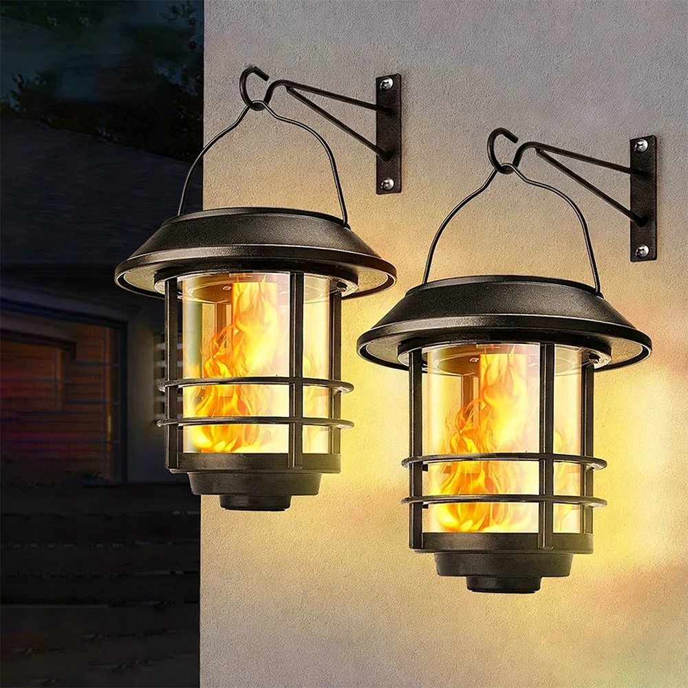 

Солнечный фонарь, уличный подвесной беспроводной водонепроницаемый фонарь с мерцающим пламенем и набором настенного крепления для сада, крыльца, забора