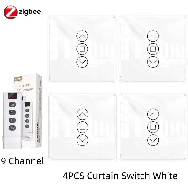 MOES Tuya ZigBee Smart Gordijnschakelaar 2.5D Ondersteuning RF433 Arc Glass Touch Panel App Afstandsbediening Werk met Alexa Google Home