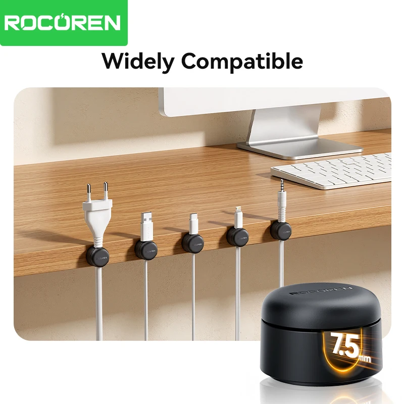 Rocoren 360Rotatable Magnetic Cable Organizer Desk Cable Clip Cable Holder Wire Keeper Cord Charging Cable Management HomeOffice