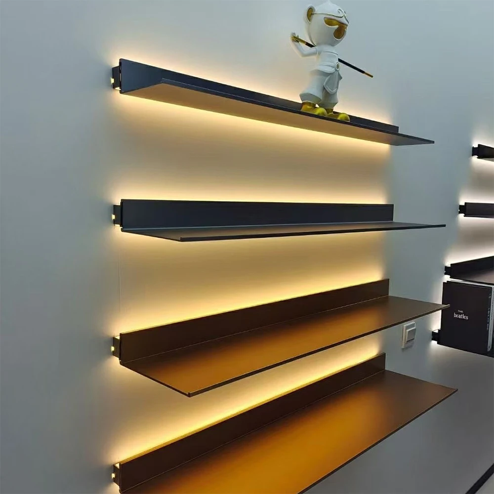 Aluminum Extruded Decorative Display Storage Wall-mounted Shelf with Light-emitting Diode Light-emitting Metal Storage Rack