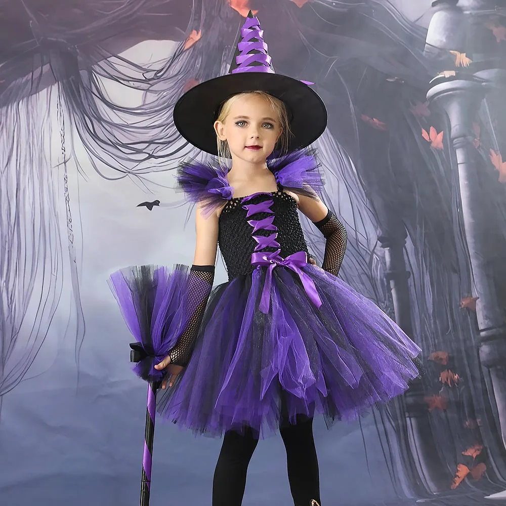 2026 Halloween Kinder-Hexenkostüm Vampir Leuchtendes Tüll-Tutu-Kleid Geister-Verkleidung Karnevalsparty Hexenumhang