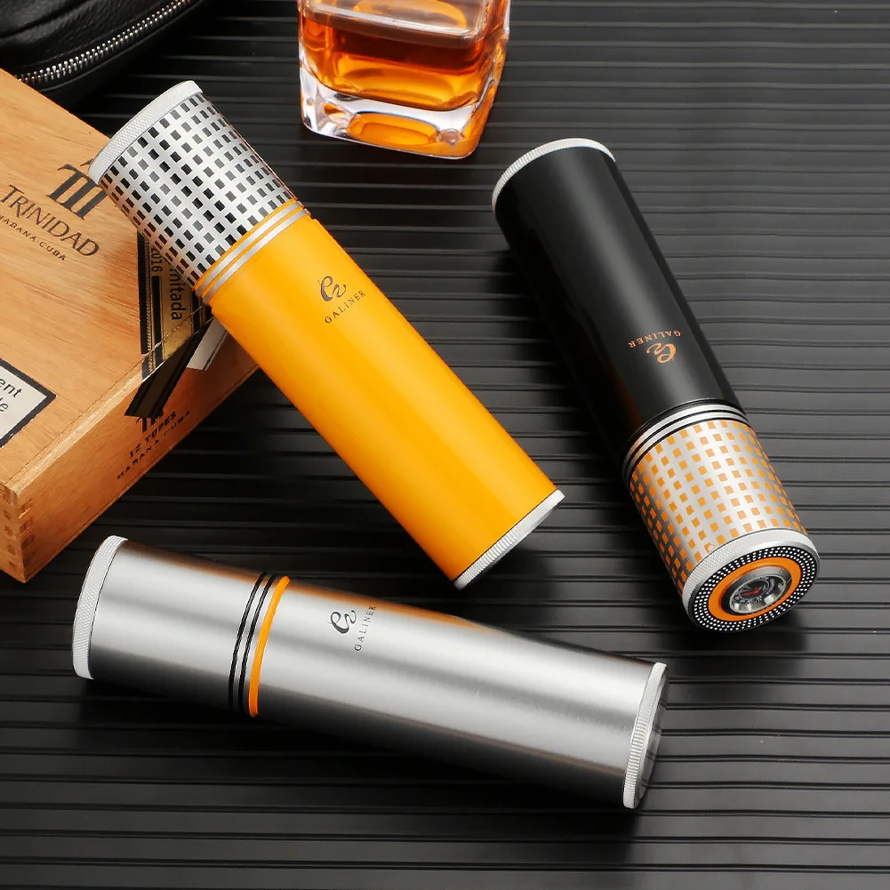 

GALINER Three-Pack Cigar Tube Portable Humidifier Box Aluminum Tube Built-In Humidifier Moisture Proof Cigar Box