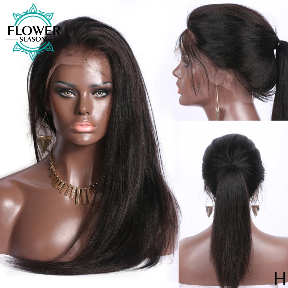 HD Lace Full Lace Human Hair Wigs Glueless Light Yaki Full Lace Wig Preplucked for Black Women Brazilian Straight Human Hair Wig