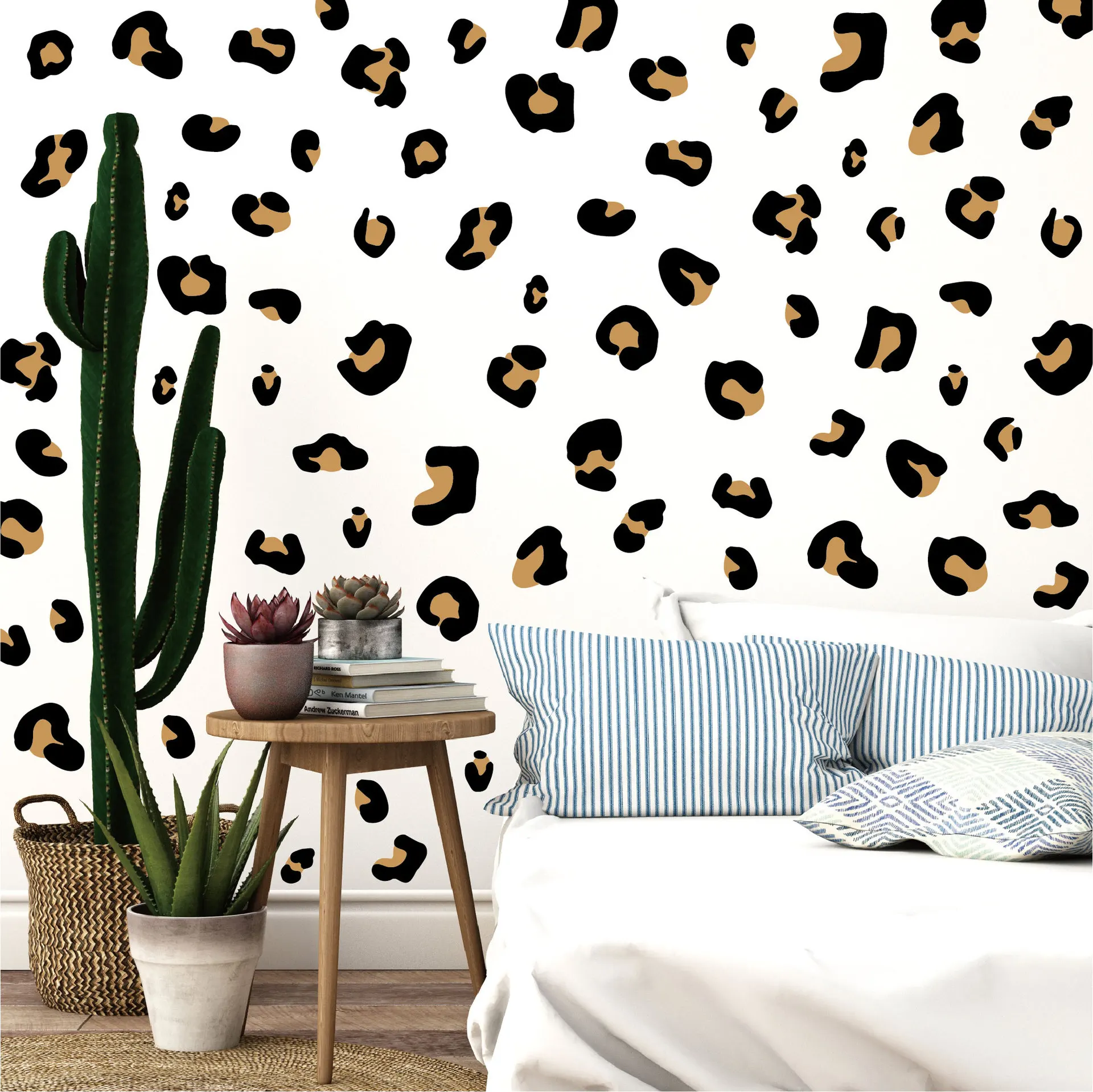 Leopard Wall Stickers Removable Self-Adhesive Vintage Print Decals for Living Room Bedroom Kids Room Minimalist Home Decor