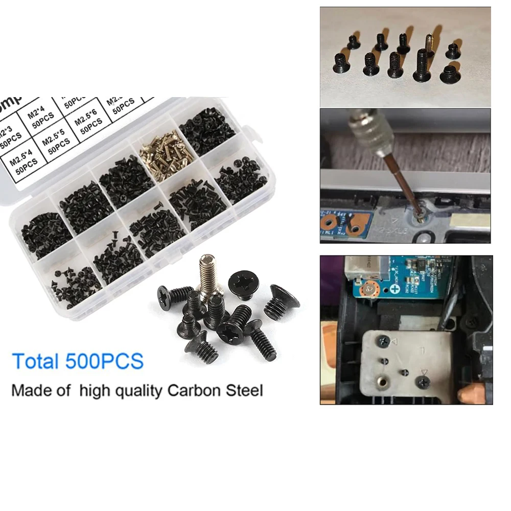 500-teiliges M2 M2,5 M3 Laptop-Schrauben-Set, SSD M.2-Schrauben, für Phillips-Flachkopf-Schrauben-Set für kleine/kleine Maschinen für die Elektronikreparatur – Detail 4