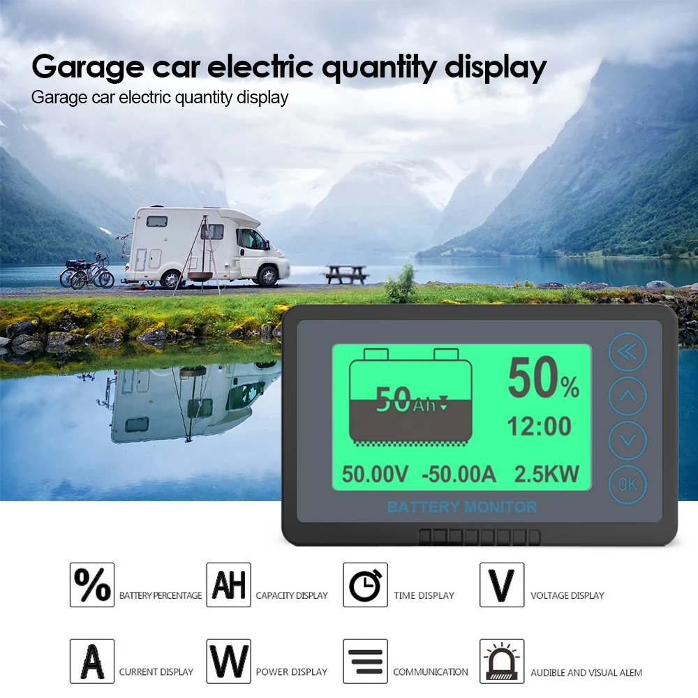 500A Battery Coulometer Battery Capacity Tester, Battery Monitor with shunt, programmable high and low voltage alarm. Compatible