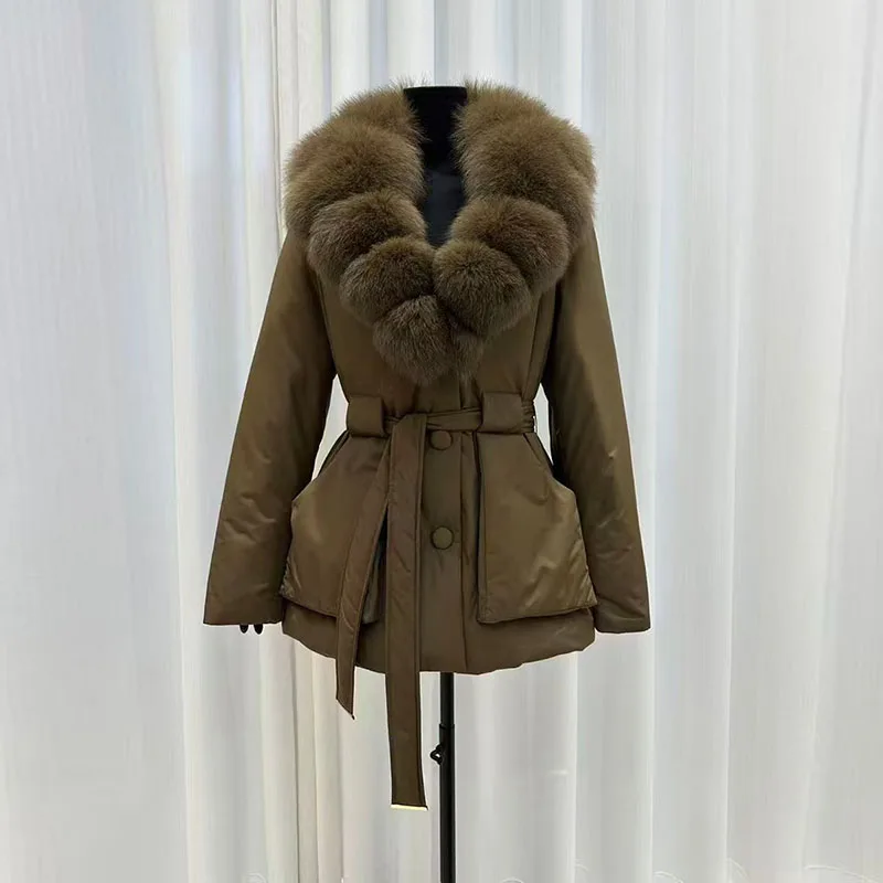 Women's Fox-Print Down Jacket with Large Fur Collar, Short, Waist-Cinched, Warm Outerwear Jacket, High-Quality Top 2026, New，y2k