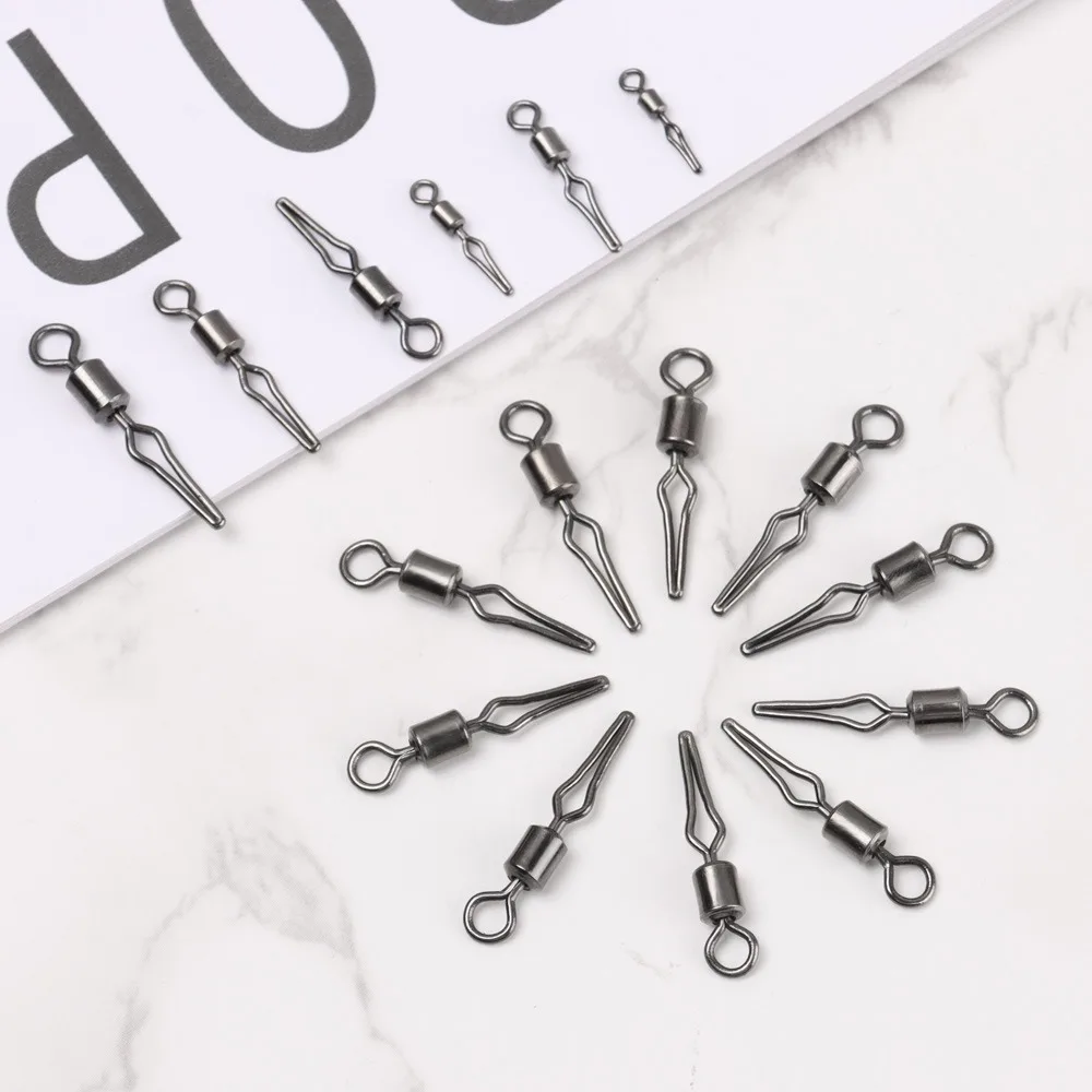 100 stücke drehbar mit seitlicher Schnur Clip Angel gerät Angelhaken und Mist Angel verbinder Angel wirbel mit Druckknopf