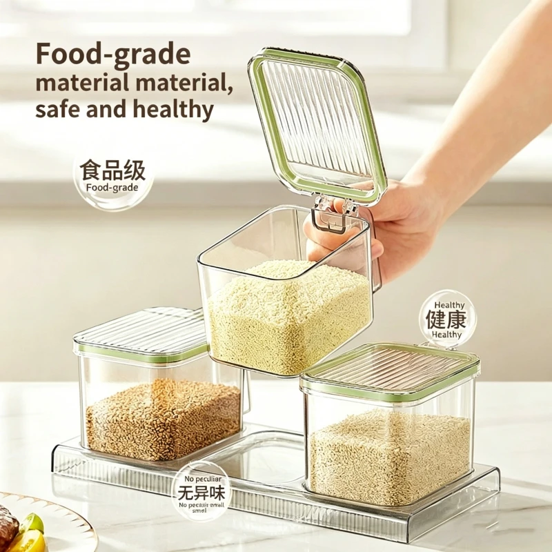 

Kitchen Supplies Sealed Jar with Handle Seasoning Jar Moisture proof and Dustproof Household Seasoning Box Set Light Luxury