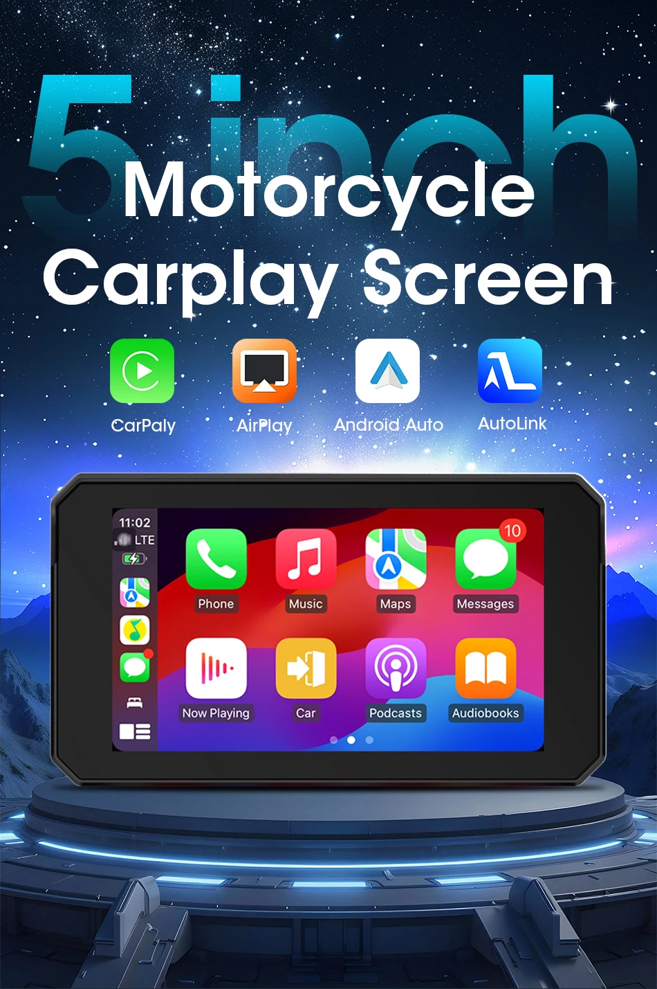 Jansite Dual Bluetooth Motorrad Carplay Bildschirm Navigation GPS Display IP67 Wasserdichte Unterstützung Helm Intercom Moto Zubehör – Detail 2