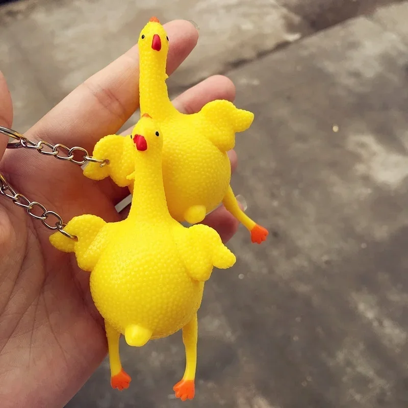 HOT NEW RUBBER CHICKEN WITH EGG KEY CHAIN FUN CARNIVALS PARTY GOODY BAGS