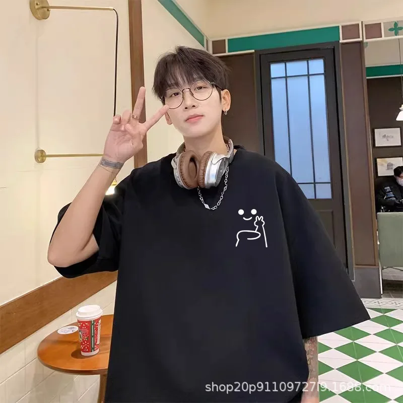 فضفاض عصري قصير الأكمام الرجال تي شيرت تنفس الكرتون طباعة الصيف أزياء عارضة أعلى نصف كم هونغ كونغ نمط المحملة #2