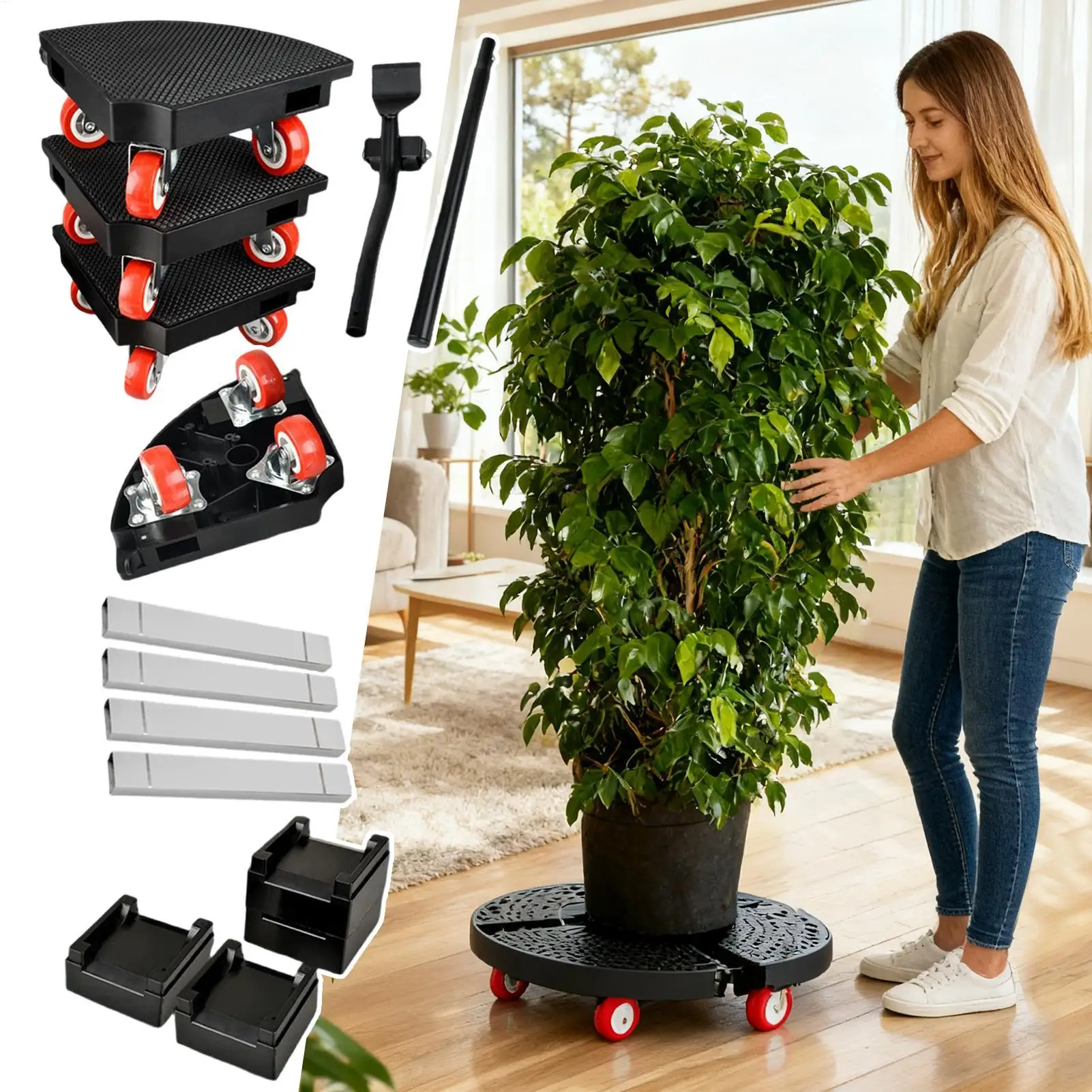 Plant Rollers With Wheels Adjustable Diameter Anti-Slip Small Flat Cart Plant Roller Furniture Lifter For Indoor Outdoor Home