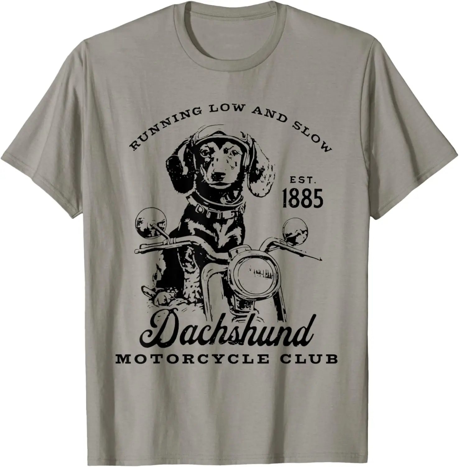 

Dachshund Motorcycle Club Riding Low and Slow Dog Graphic Tee Men Casual Short Sleeve T-Shirt
