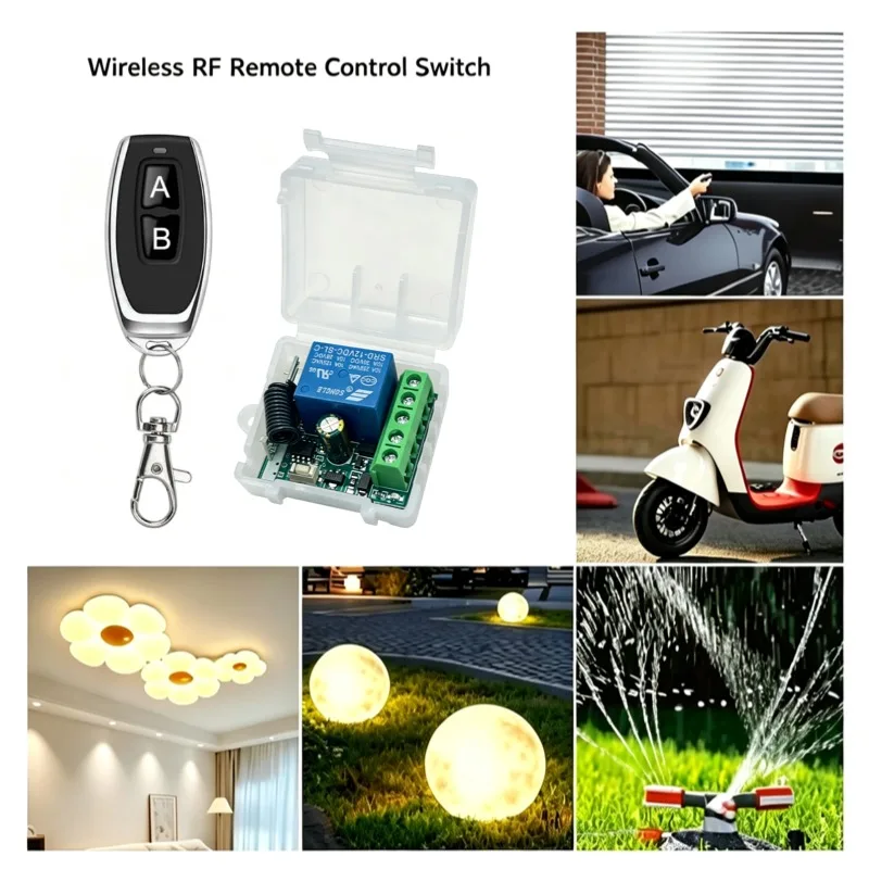 DC 12V/24V 6-30V 433Mhz Wireless Remote Switch Relay Control 1Channel for Motor/Garage Door/Lighting/Curtains +1/2 Key Remotes