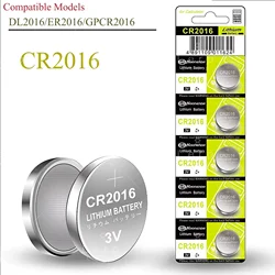 CR2016 button battery, 5-cell remote control, 3V lithium manganese battery