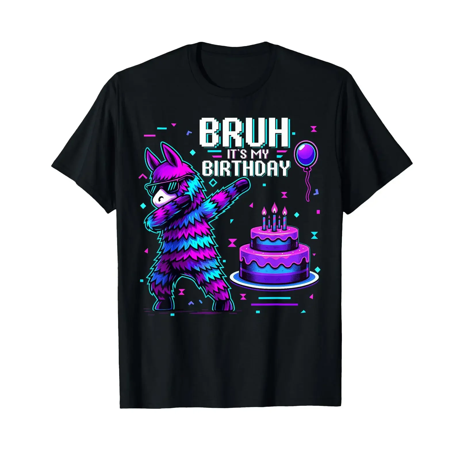 Bruh Its My Birthday Llama Pinata Boy Girl Family Party Bday T Shirt vintage Washed streetwear graphic fashion Unisex Versatile