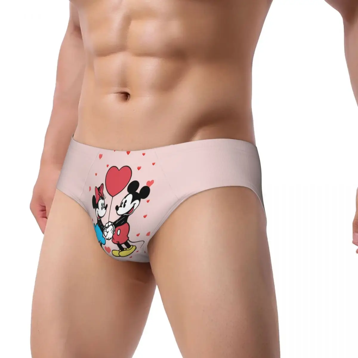 Custom Men's Mickey Mouse Minnie Mouse Heart Men Panties Breathable Valentine's Day Briefs Underwear