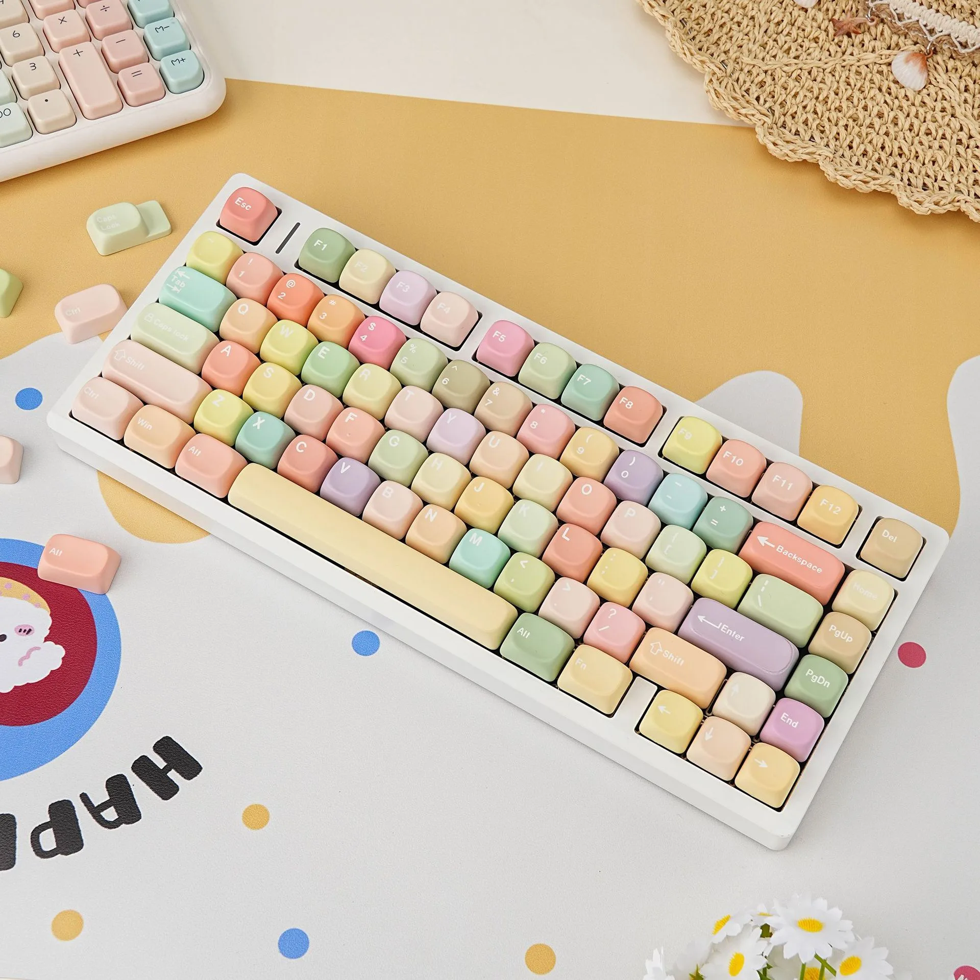 130 Keys Cute Jelly MOA Profile Macarons English Russian French German Spanish PBT Dye Sub Keycaps for MX Mechanical Keyboards