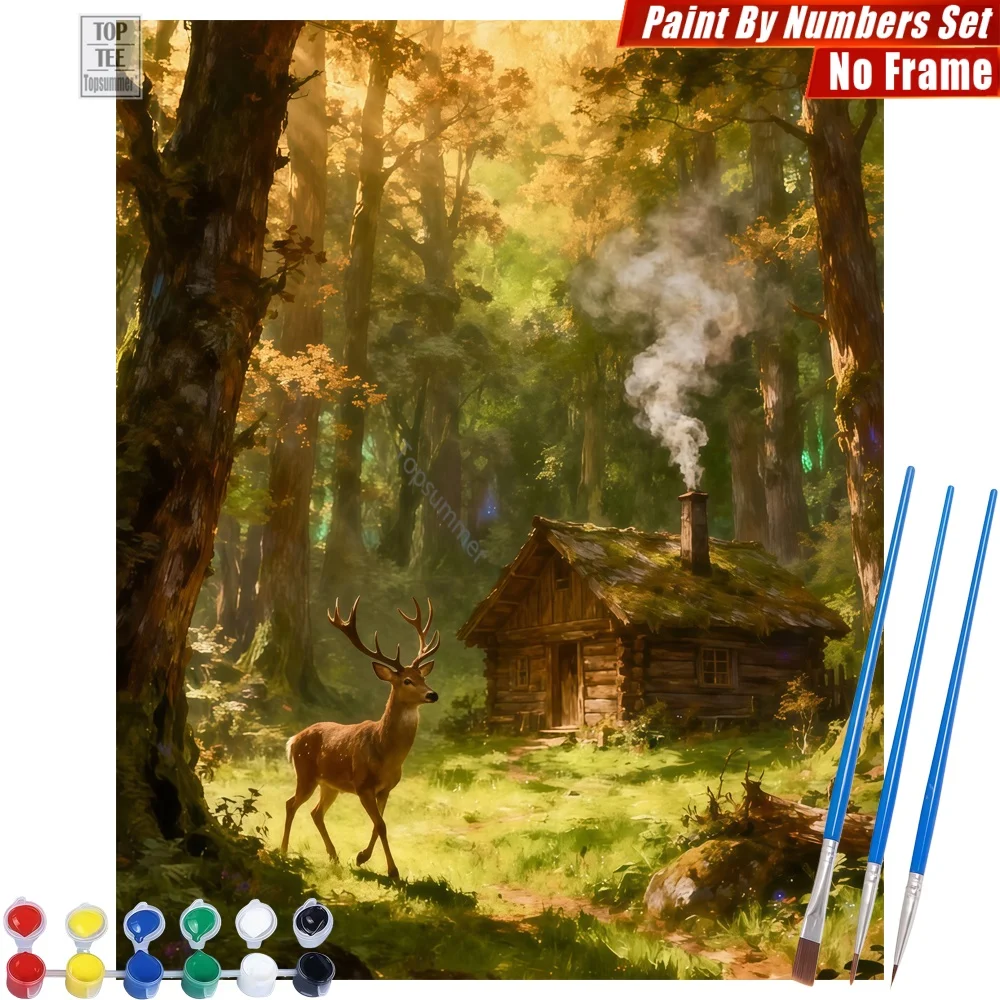 

forest cabin deer Paints By Numbers Kit - cabin forest deer Wall Art Home Decor Valentine'S Day Gift For Girlfriend