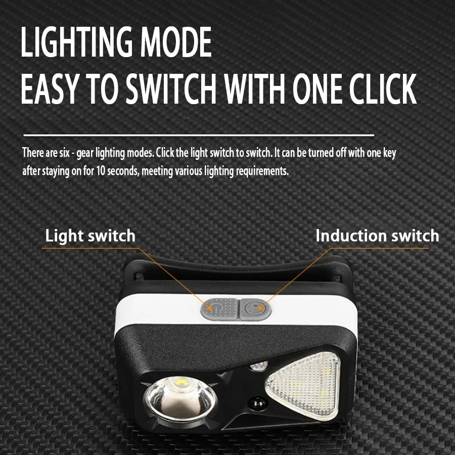 KDULIT Induction Headlamp Dual Light Source Powerful Lamp USB Rechargeable Torch Outdoor Portable Mini Red Light Warning Light