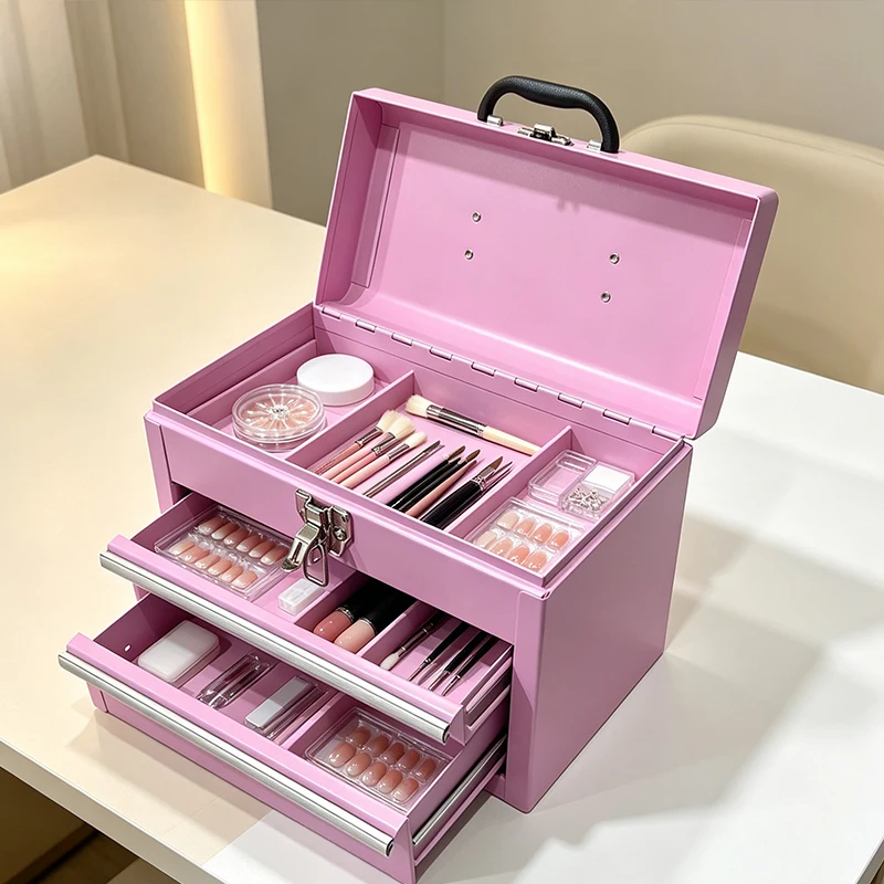 a forSoft Pink Waterproof 2-Drawer Stylish Tool Box Powder Coated Finish Pull-out Drawers for Garage Tool Storage Tidy Portable