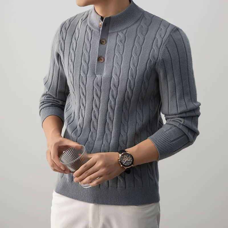 

Fashion Solid Color Thicken Sweater Autumn Winter Men Long Sleeve Mockneck Man Warm Pullovers Tops Coat Outerwear XXXL Grey