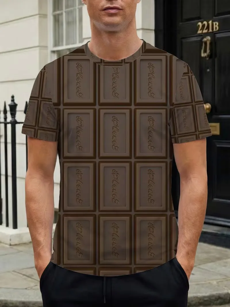 Men's Funny Poop 3D Print T-Shirt Novelty Chocolate Graphic Tee Humor Short Sleeve Casual T Shirt Streetwear Tops