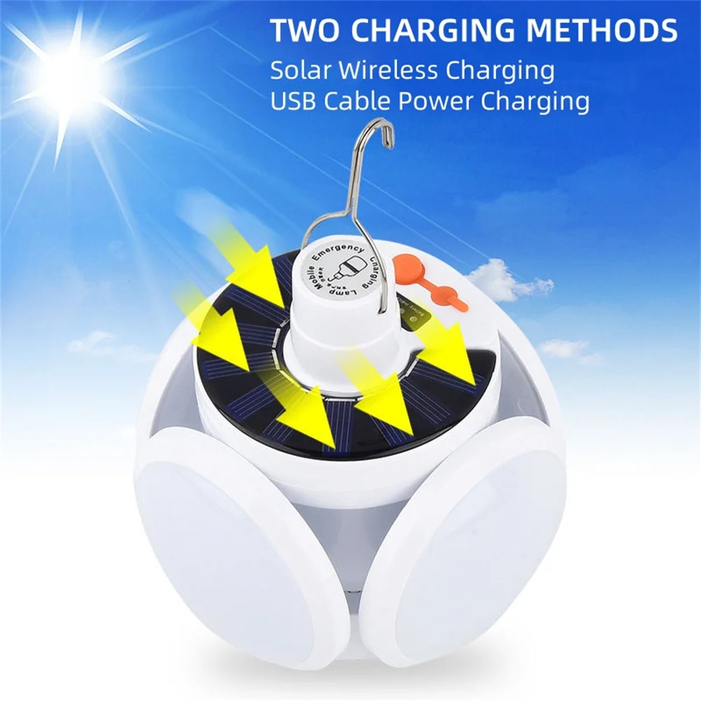 Солнечная многофункциональная аварийная светодиодная лампа с зарядкой через USB, складная лампочка, светодиодные лампы для отключения электроэнергии, палатки, кемпинга, рыбалки