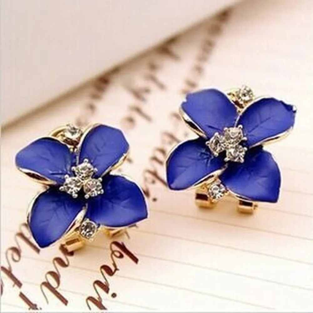 Simple Elegant Noble Earrings Blue Flower Crystal Camellia Earrings Women's Christmas Earrings Pendant Party Jewelry Gifts image 2
