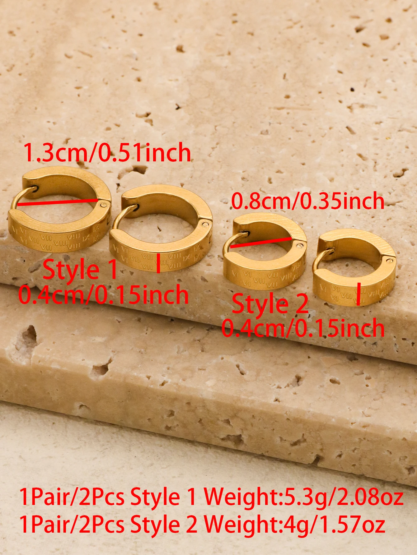 1pair/2pcs Fashionable And Trendy Gold Color Stainless Steel With Roman Numerals For Men And Women Simple Earring Care Wholesale