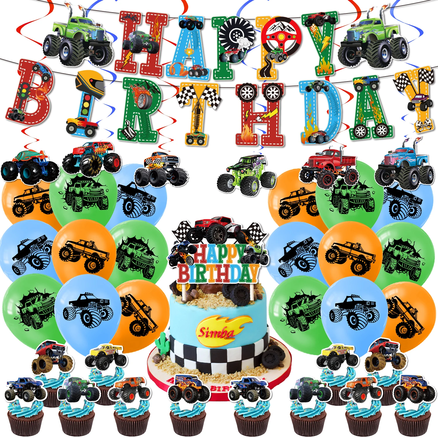 Blaze Monster Truck Auto Feestartikelen Cake Topper Gelukkige Verjaardag Super Vrachtwagens Auto Party Decoratie Suv Racer Jongens Speelgoed