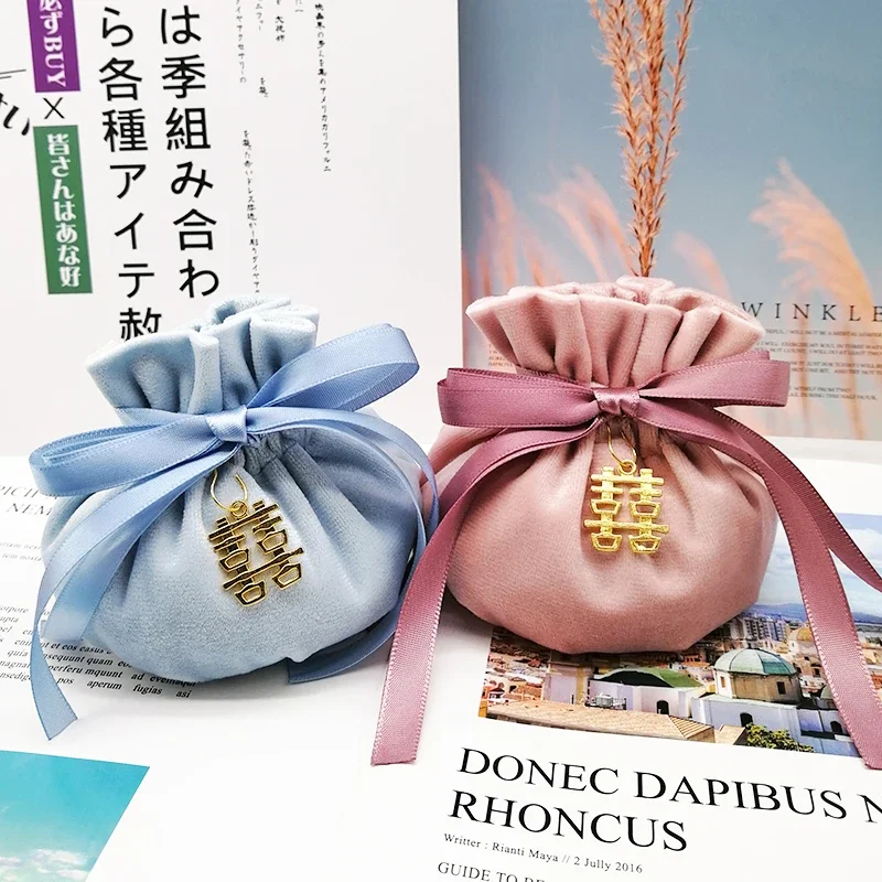 

New Coloful Velvet Pouches Jewelry Packaging Display Drawstring Packing Gift Bags & Pouches Wedding Candy Boxes Cases Pouch