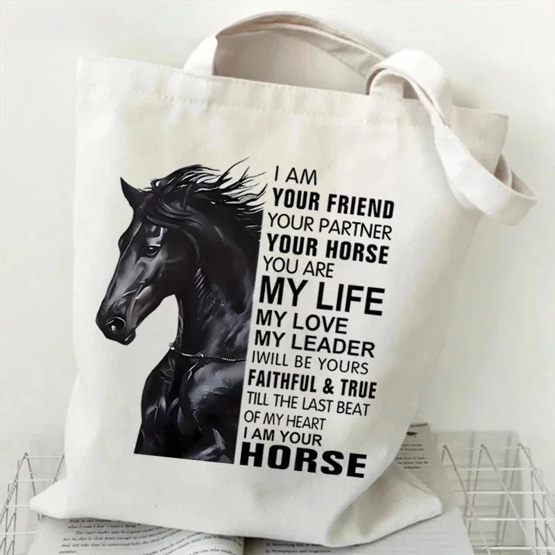 

Women's Tote Bag Horse and Flower Commuter Shoulder Bag Just A Girl Who Loves Horses Print Canvas Large Capacity Shopping Bags