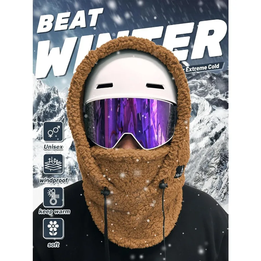 Maschera da sci con cappuccio Sherpa in velluto timido Passamontagna resistente al vento Maschera da sci in pile invernale per uomo e donna