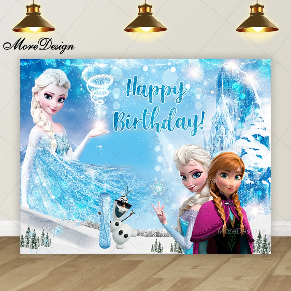 Toile de fond photo Disney Frozen pour filles, princesse Elsa, Anna, décor de fête d'anniversaire, vinyle, polyester, bannière de douche de bébé