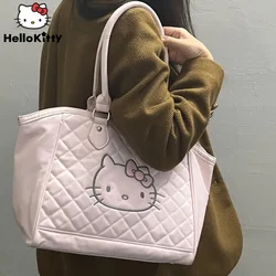 Sanrio Hello Kitty różowa haftowana torba z kreskówki Y2k słodka skóra damska torba podróżna o dużej pojemności torebka na ramię