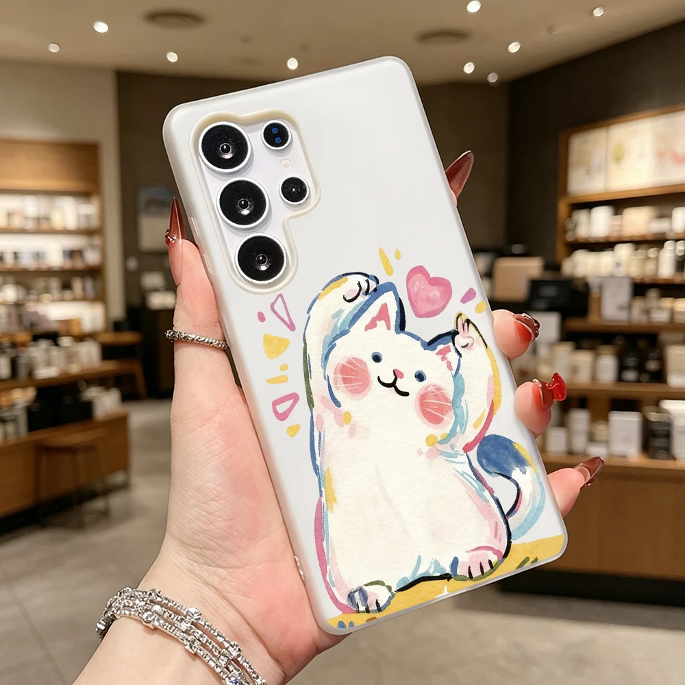 Cat with Peace Sign Trendy Jelly Color Dual Layer TPU Protective Case For Samsung Galaxy S & A Series Ultra FE