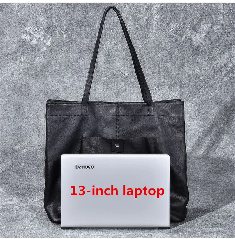 Imagem -05 - Couro Genuíno Bolsala Preta de Grande Capacidade Bolsa Masculina de Luxo Casual Couro Real para Mulheres Trabalho Viagem Compras Bolsa de Ombro