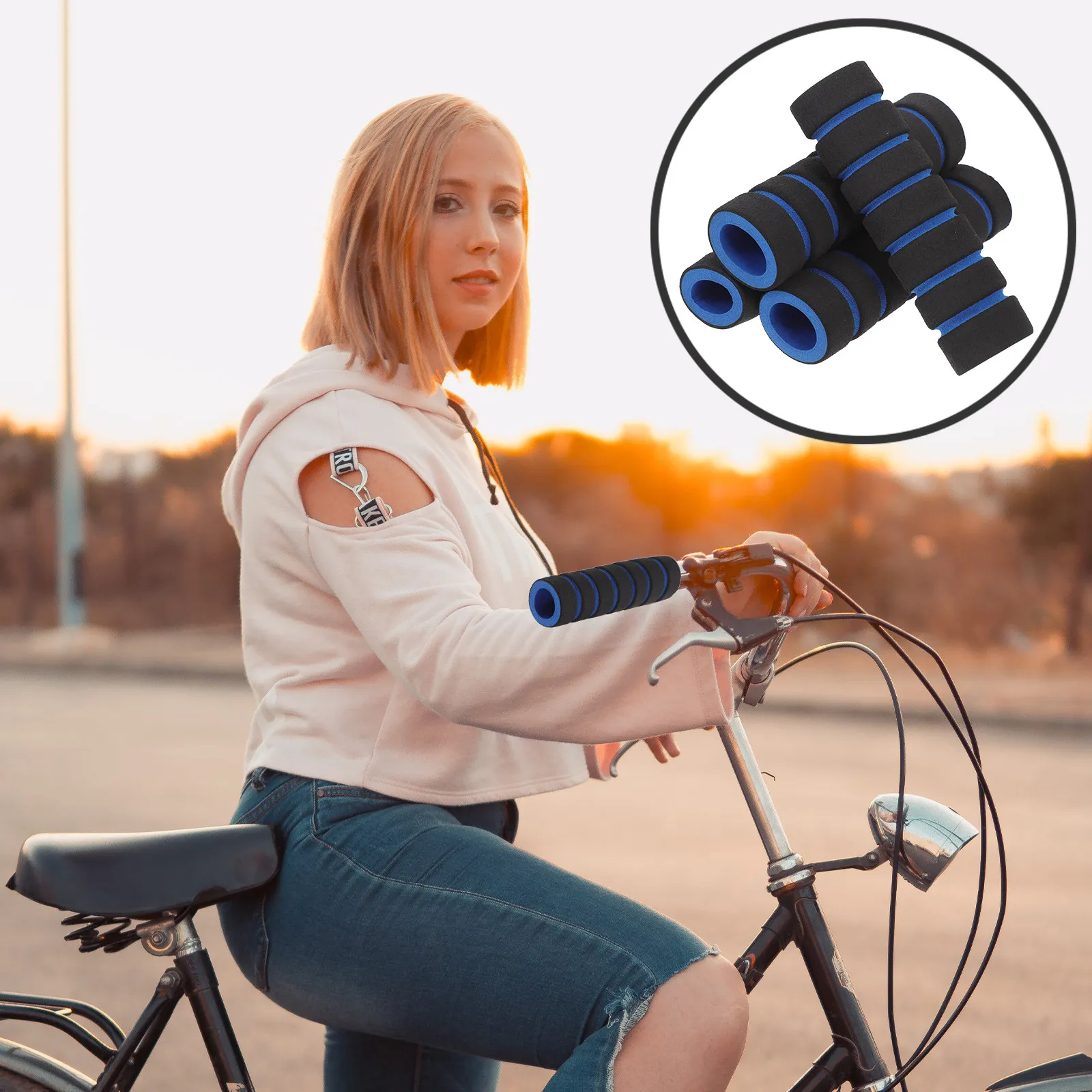 

2Pair Handlebar Grips Bike Non-Slip Sponge Ergonomic Shockproof Grip Cover Fit Mountain Dirt Jumping Electric