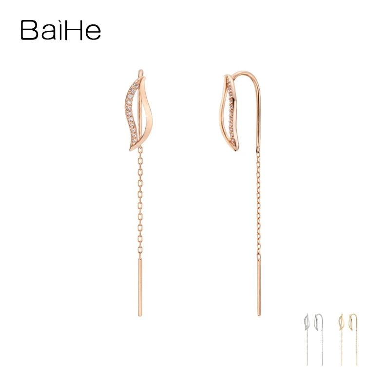 BAIHE Solid 14K White/Yellow/Rose Gold H/SI Natural Diamonds Ear wire Earrings Women Trendy Engagement Gift Fine Jewelry серьги