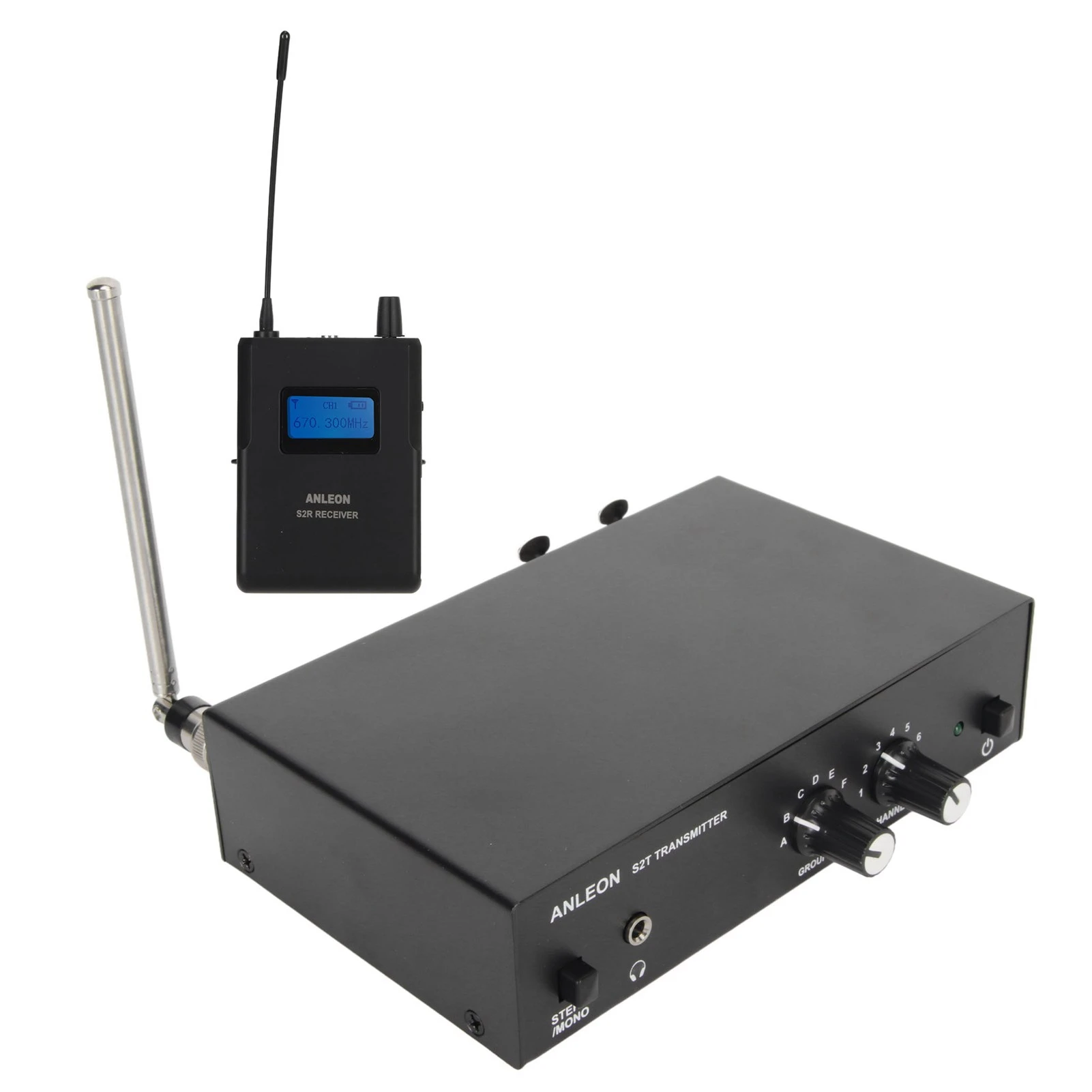 ANLEON S2T Stereo Wireless Monitor System 670‑680Mhz Wireless Monitor Transmitter Receiver with Earphone 100‑240V