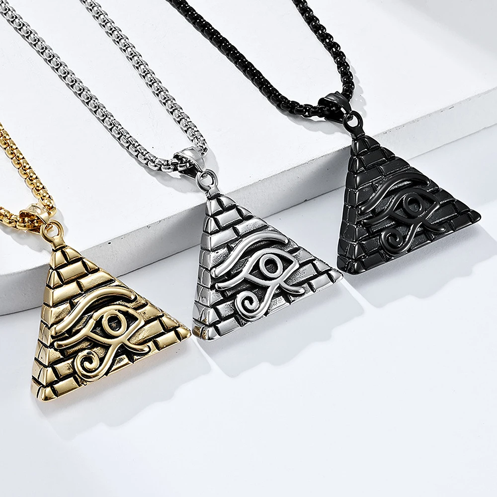 Fashion Vintage Eye Of Horus Necklace For Men Stainless Steel Egyptian Pyramid Pendant Unique Amulet Jewelry Gifts Dropshipping