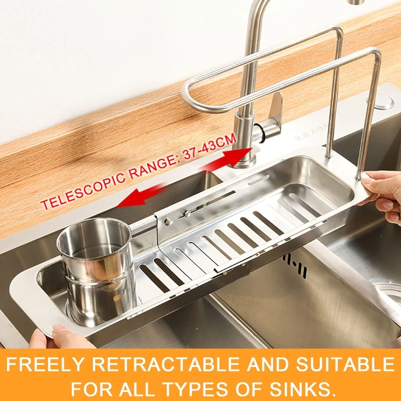 

Kitchen Telescopic Storage Rack Sink Organizer Rack Telescopic Faucet Organizer Towel Sponge Storage Adjustable Storage Rack