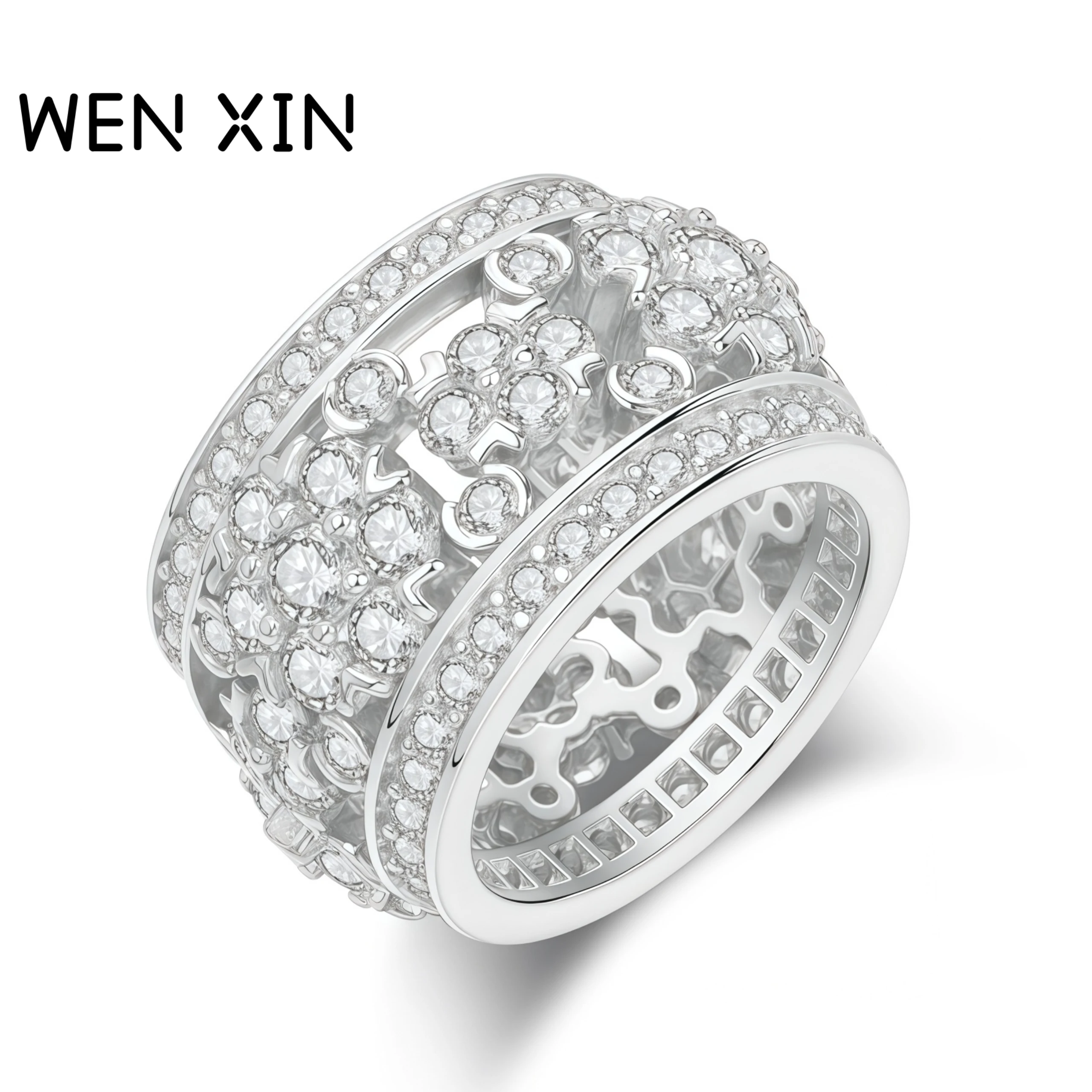 

WENXIN Luxury Pink Love Diamond 925 Sterling Silver Rings For Women Lab Grown High Carbon Diamond Ring Fine Jewelry