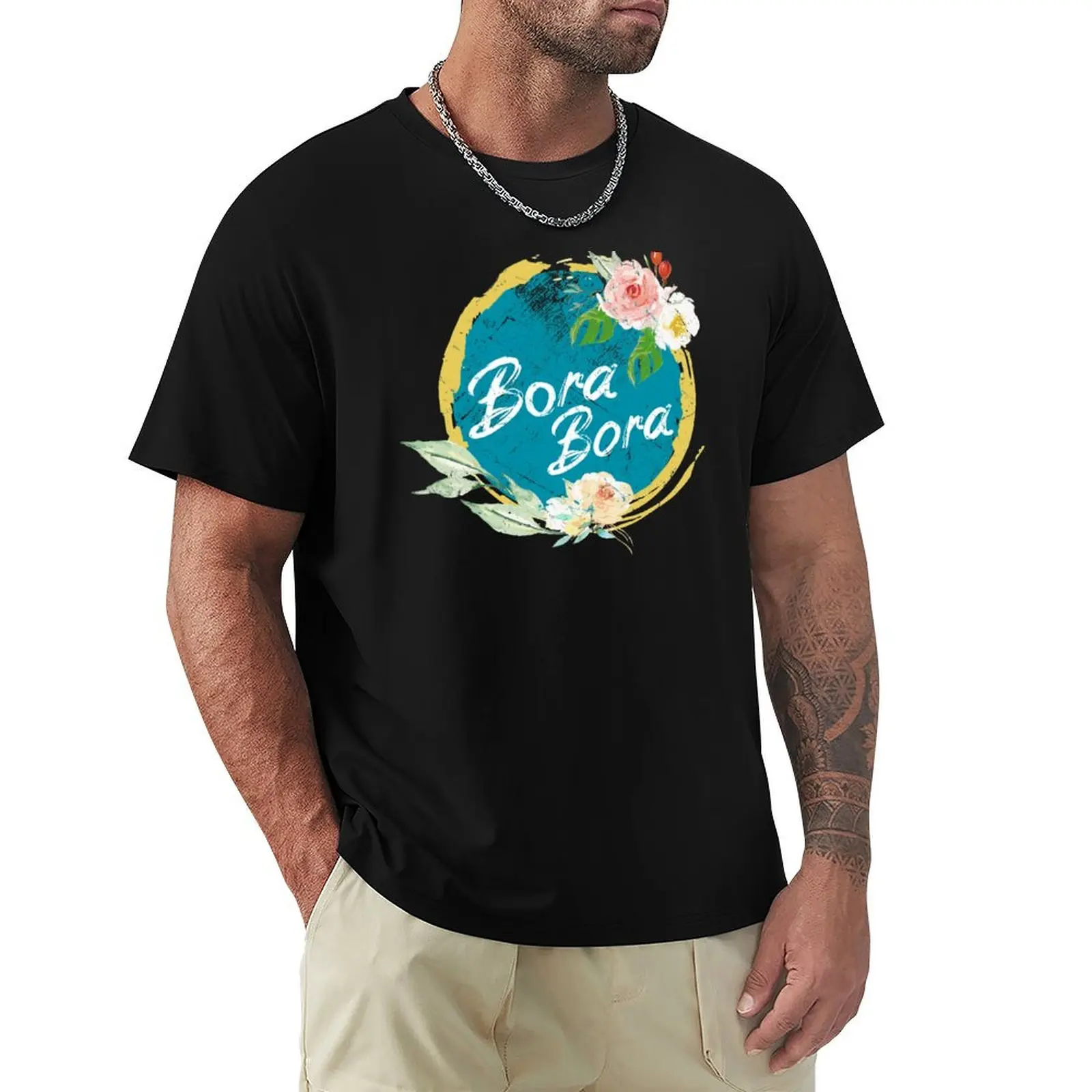 

Bora Bora French Polynesian Vintage Floral T-Shirt anime tshirt T-shirts oversize oversized graphic tee Men's t-shirt
