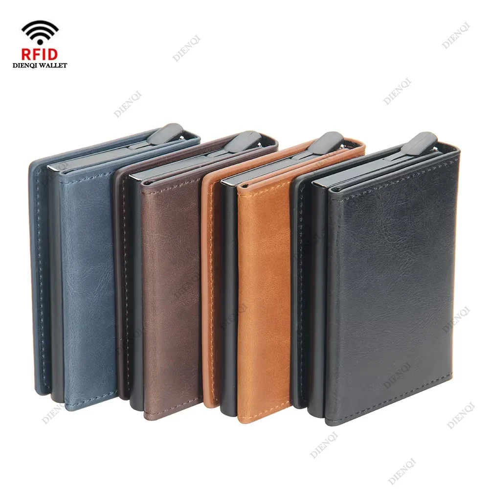 Magnetic RFID Blocking Credit Card Holder Men Wallets Anti Theft Aluminum Metal Pu Leather Small Pop Up Wallet Cardholder Case