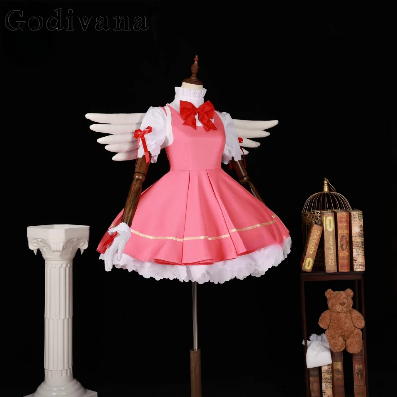 Halloween Fancy Cos Party Suit Donna Kinomoto Sakura Cosplay Anime Costume Cosplay Ragazza Card Captor Sakura Parrucca Rosa Lolita Dress