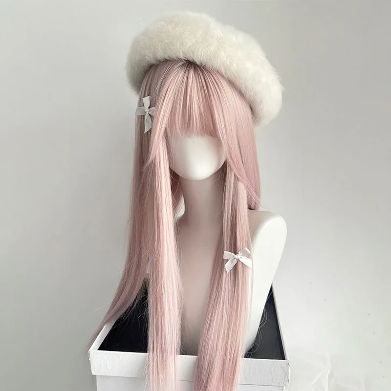 Peluca rosa, pelo largo, cabeza simulada de pelo artificial, accesorios de juego de anime, Cosplay, tocado, pelo liso, accesorios para espectáculo de fotos